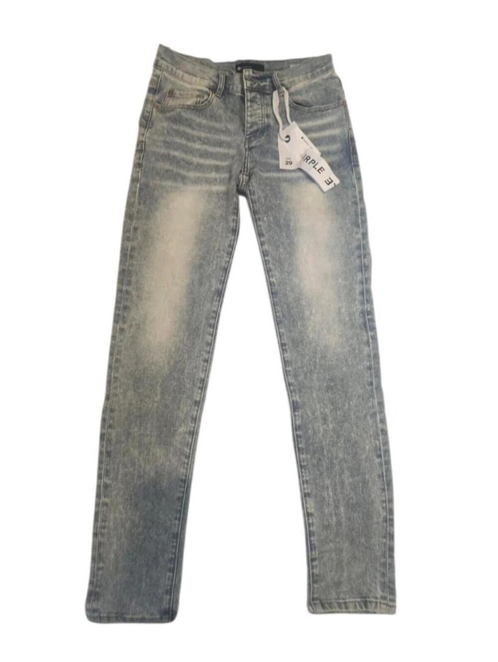 Purple Brand Acid Wash Light Blue Men's Slim Straight Jeans